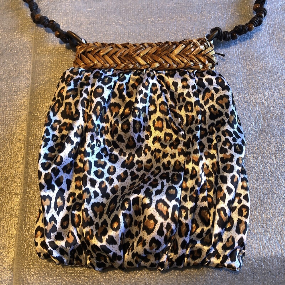 DP Leopard Print Purse Braided Beaded Long Strap Bohemian Hippie Pocket Clasp - Picture 8 of 12